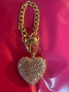 Large Sparkling Pink Crystal Heart Keychain or Bag Charm